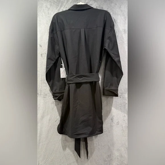 GOOD AMERICAN Black Stretch Cotton Poplin Shirt-Dress Long Sleeve XL Size 4 - Picture 7 of 10